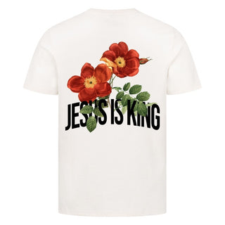 Jesus is King Flower Shirt Backprint Detailansicht, Mountain Movers christliche Streetwear