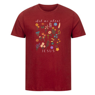 Ask me about Jesus - Little Flowers Shirt Detailansicht, Mountain Movers christliche Streetwear