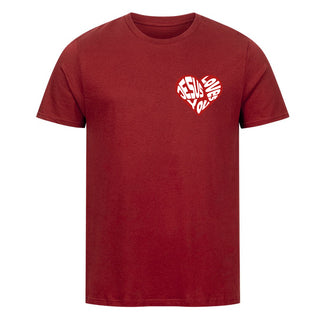 Jesus loves you red heart Shirt Detailansicht, Mountain Movers christliche Streetwear