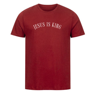 Jesus is King curved Shirt Detailansicht, Mountain Movers christliche Streetwear