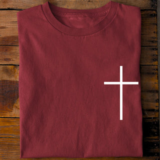 Kreuz Shirt minimalistic Detailansicht, Mountain Movers christliche Streetwear