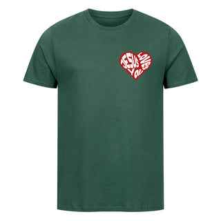 Jesus loves you red heart Shirt Detailansicht, Mountain Movers christliche Streetwear