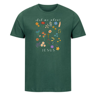 Ask me about Jesus - Little Flowers Shirt Detailansicht, Mountain Movers christliche Streetwear