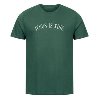 Jesus is King curved Shirt Detailansicht, Mountain Movers christliche Streetwear