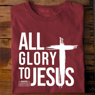 All Glory to Jesus Shirt Detailansicht, Mountain Movers christliche Streetwear