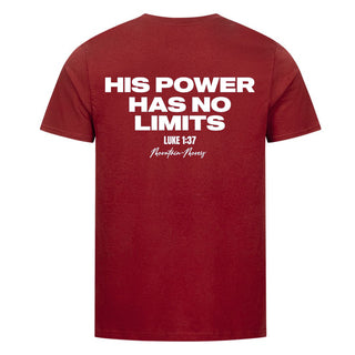 HIS POWER Shirt Backprint Detailansicht, Mountain Movers christliche Streetwear