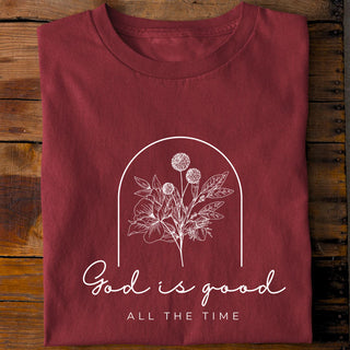 God is good floral Shirt Detailansicht, Mountain Movers christliche Streetwear