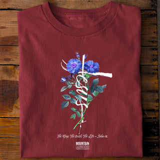 Jesus Cross Flower Shirt Detailansicht, Mountain Movers christliche Streetwear