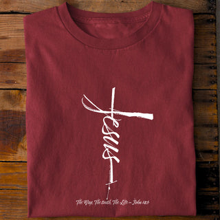 Jesus Cross Shirt Frontprint Detailansicht, Mountain Movers christliche Streetwear