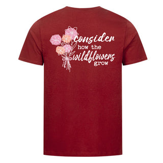 consider the wildflowers Shirt Backprint Detailansicht, Mountain Movers christliche Streetwear