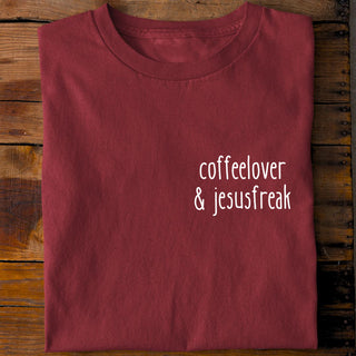 Coffeelover & Jesusfreak Shirt Detailansicht, Mountain Movers christliche Streetwear