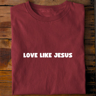 Love Like Jesus Minimalistic Shirt Detailansicht, Mountain Movers christliche Streetwear