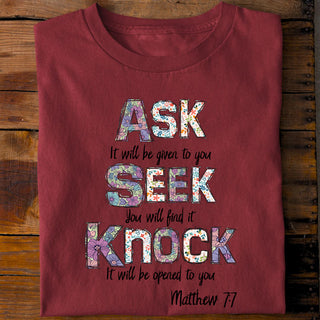 Ask Seek Knock T-Shirt Rückansicht, Mountain Movers