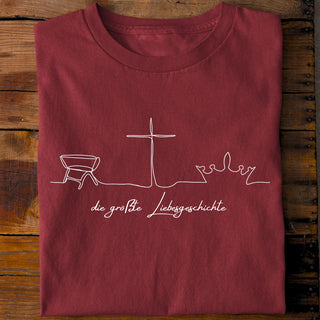 Die groesste Liebesgeschichte Shirt Detailansicht, Mountain Movers christliche Streetwear