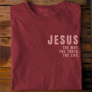 Jesus Pink Letters Shirt Detailansicht, Mountain Movers christliche Streetwear