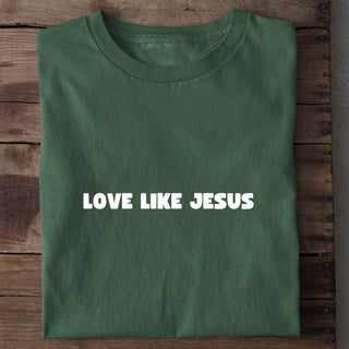 Love Like Jesus Minimalistic Shirt Detailansicht, Mountain Movers christliche Streetwear