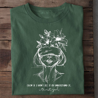 Trusting God Shirt Detail, Mountain Movers christlicher Print