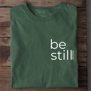 Be Still Psalm 46:11 Shirt Detailansicht, Mountain Movers christliche Streetwear