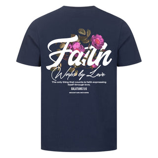 Faith Work By love Shirt Backprint Detailansicht, Mountain Movers christliche Streetwear
