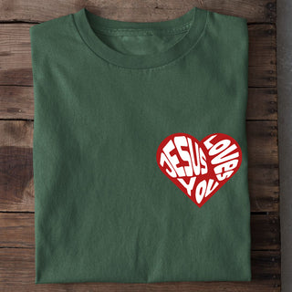 Jesus loves you red heart Shirt Detailansicht, Mountain Movers christliche Streetwear