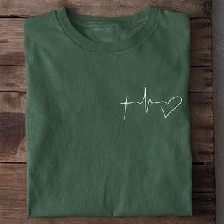 Faith Hope Love Symbols Minimalistisch T-Shirt Detailansicht, Mountain Movers christliche Streetwear