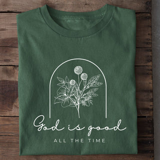 God is good floral Shirt Detailansicht, Mountain Movers christliche Streetwear