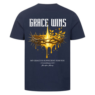 Grace wins Shirt Backprint Detailansicht, Mountain Movers christliche Streetwear