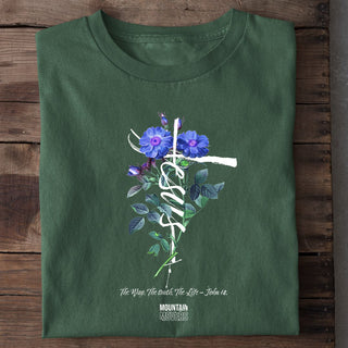 Jesus Cross Flower Shirt Detailansicht, Mountain Movers christliche Streetwear