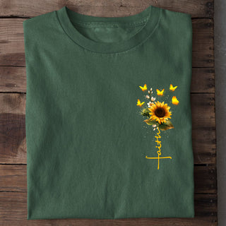 Faith Sunflower Shirt Detailansicht, Mountain Movers christliche Streetwear