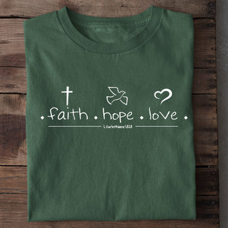 Faith Hope Love Shirt Detailansicht, Mountain Movers christliche Streetwear