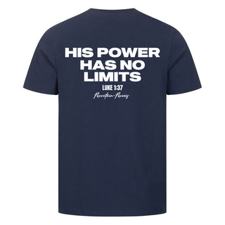 HIS POWER Shirt Backprint Detailansicht, Mountain Movers christliche Streetwear