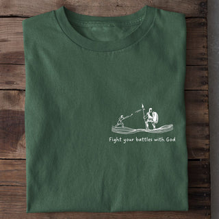 Fight your battles with God Shirt Detailansicht, Mountain Movers christliche Streetwear