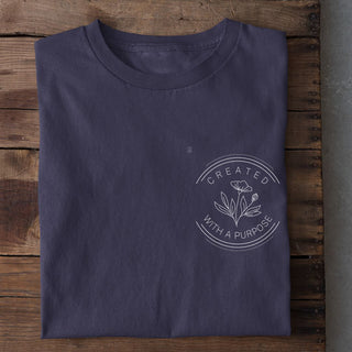 created with a purpose circle Shirt Detailansicht, Mountain Movers christliche Streetwear