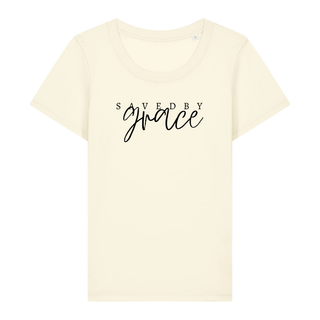 Saved by grace Frauen T-Shirt, Detailansicht