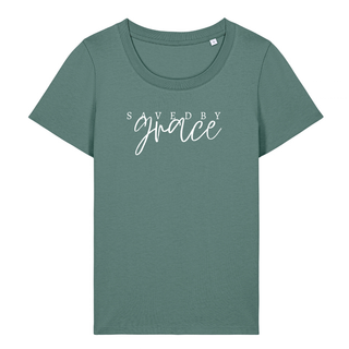 Saved by grace Frauen T-Shirt, Nahaufnahme
