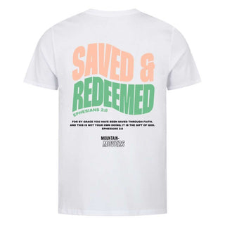 Saved and Redeemed Shirt BackPrint Detailansicht, Mountain Movers christliche Streetwear