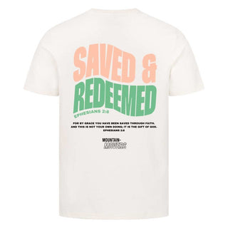 Saved and Redeemed Shirt BackPrint Detailansicht, Mountain Movers christliche Streetwear
