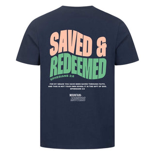 Saved and Redeemed Shirt BackPrint Detailansicht, Mountain Movers christliche Streetwear