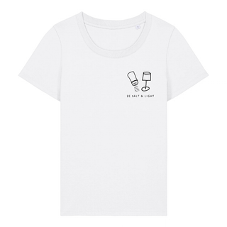 Salt and Light Minimalistic Frauen Shirt Detailansicht, Mountain Movers christliche Streetwear