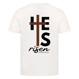 He is risen cross Shirt BackPrint Detailansicht, Mountain Movers christliche Streetwear