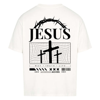 Jesus Way Truth Life Oversized Detailansicht, Mountain Movers christliche Streetwear