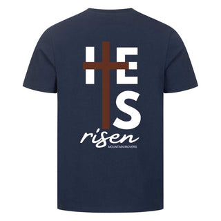 He is risen cross Shirt BackPrint Detailansicht, Mountain Movers christliche Streetwear
