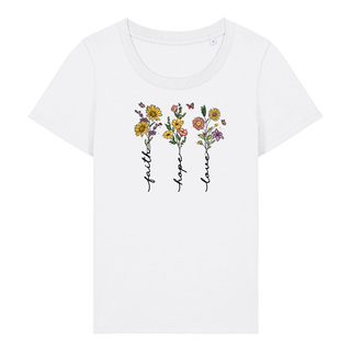Faith Hope Love Flower Frauen Shirt Variante, Mountain Movers christliches Design