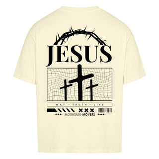 Jesus Way Truth Life Oversized Detailansicht, Mountain Movers christliche Streetwear
