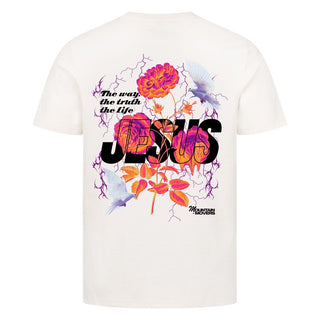 Jesus Flower Shirt Backprint Detailansicht, Mountain Movers christliche Streetwear