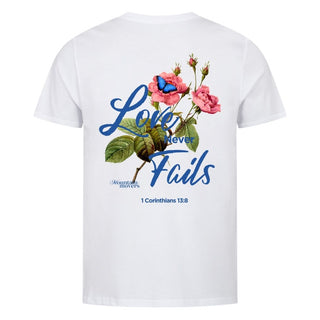 Love never fails Flower Shirt Variante, Mountain Movers christliches Design