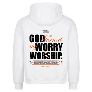 God Turned my Worry Hoodie Variante, Mountain Movers christliches Design