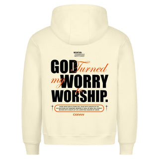 God Turned my Worry Hoodie Variante, Mountain Movers christliches Design