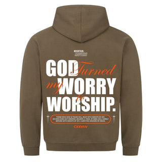 God Turned my Worry Hoodie Detailansicht, Mountain Movers christliche Streetwear