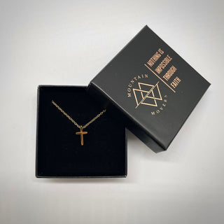 Minimalistische goldene Kreuz Kette Variante, Mountain Movers christliches Design